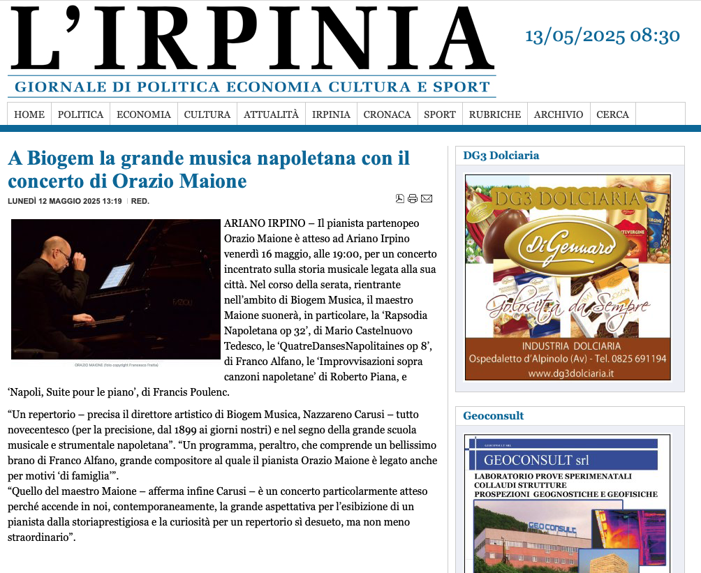 A Biogem la grande musica napoletana con il concerto di Orazio Maione